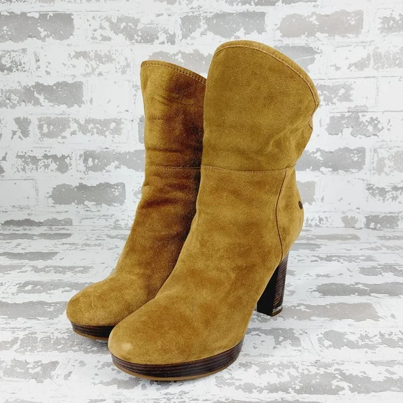 Ugg Dandelion Chestnut Brown Suede Winter Ankle Boots V406 - Picture 2 of 10